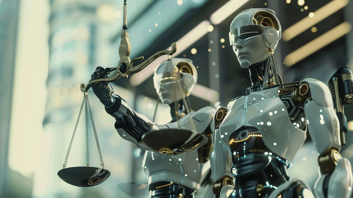 Ethics in AI or AI law concept. Developing AI guidelines, regulation, standards, and business policies to avoid unintended bias.